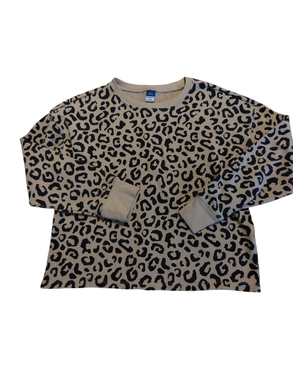 GUC 2/$10 Old Navy GirLeopard Print Crewneck Sweatshirt - Black on Beige 10-12